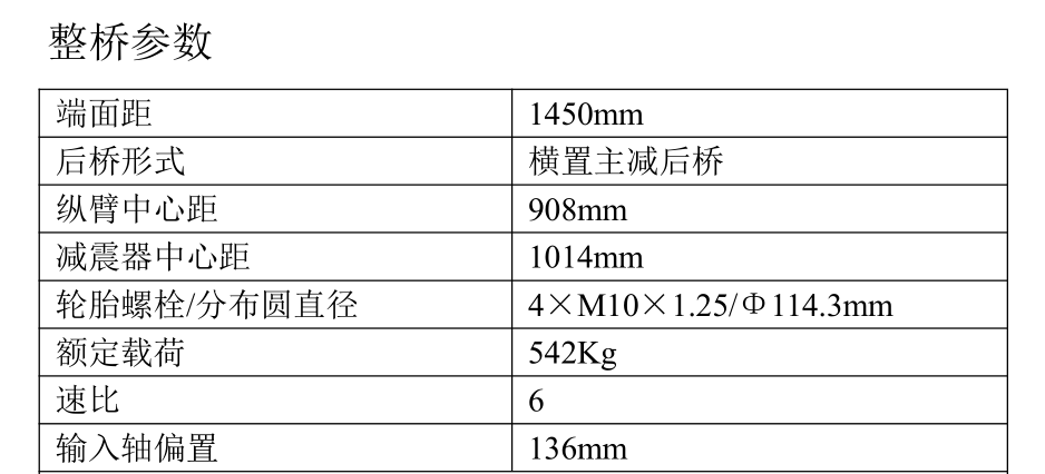 山東義和136型電機(jī)直連電動(dòng)新能源車(chē)后驅(qū)動(dòng)橋總成參數(shù)